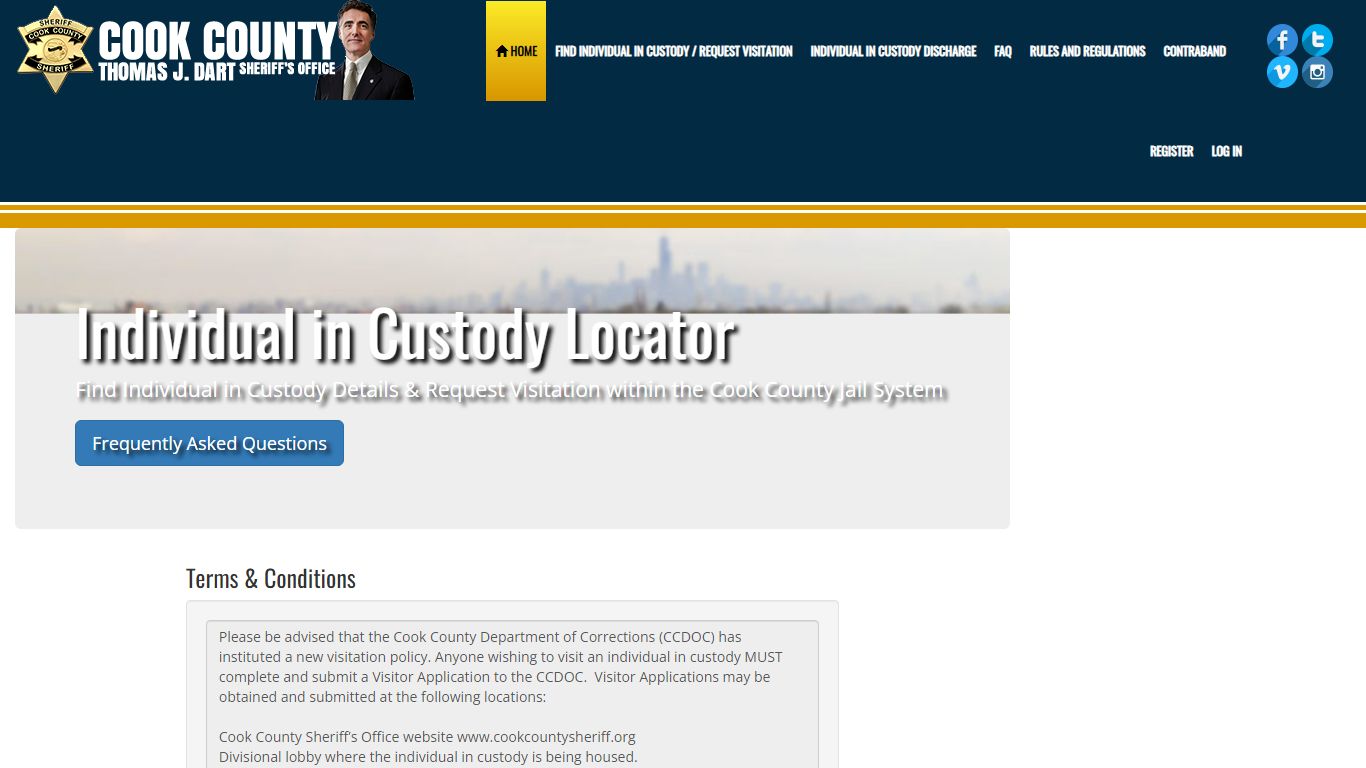 Home Page - Individual in Custody Locator